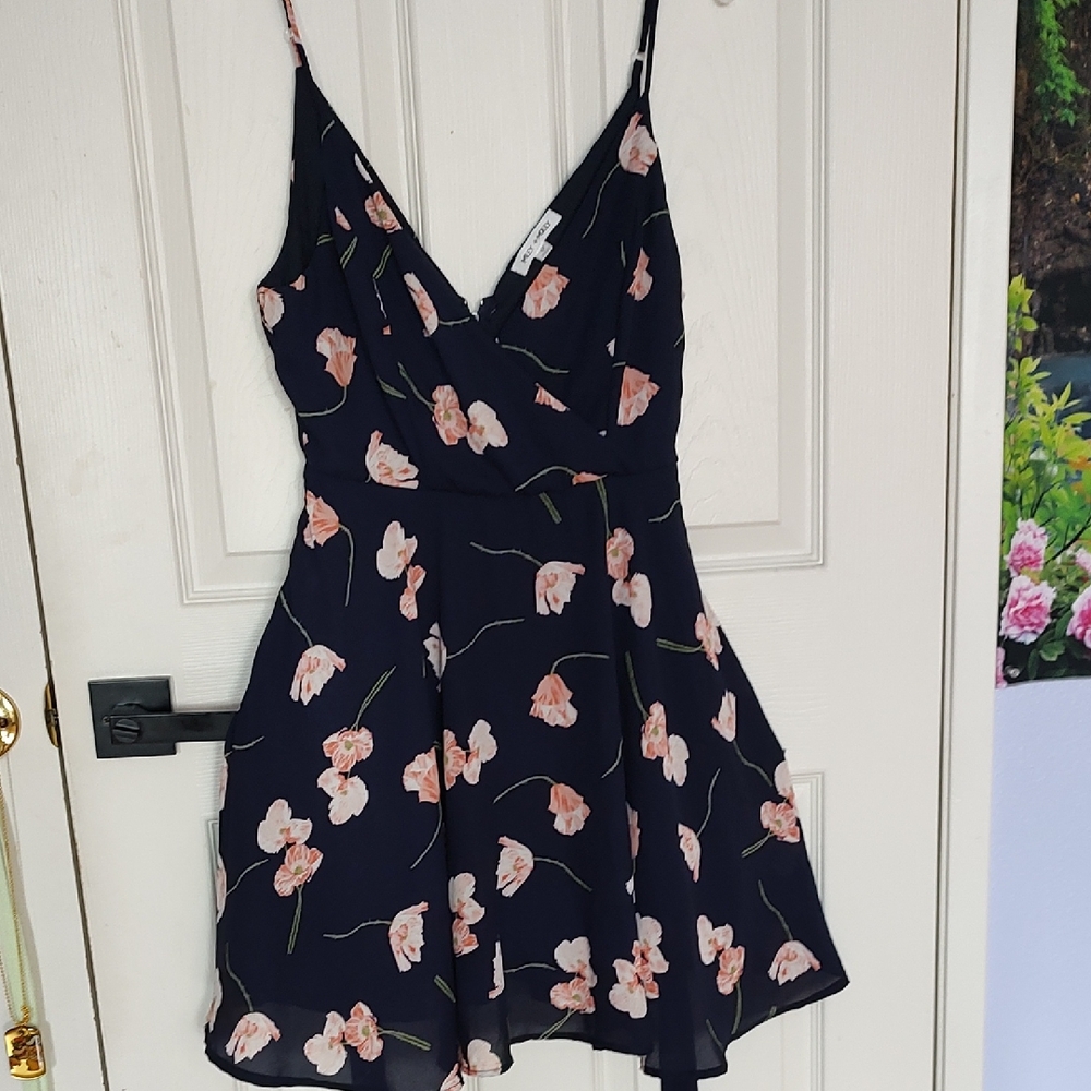 Floral Midi Dress - Black with Pink Accents
